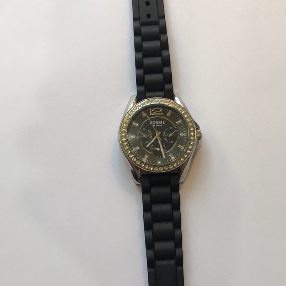Fossil Black Silicone Band Glitz Analog Dial Watch - Picture 3 of 7
